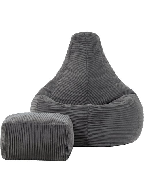 Pouf sillón dalton con respaldo alto y reposapiés cuadrado de pana - icon - Kiabi