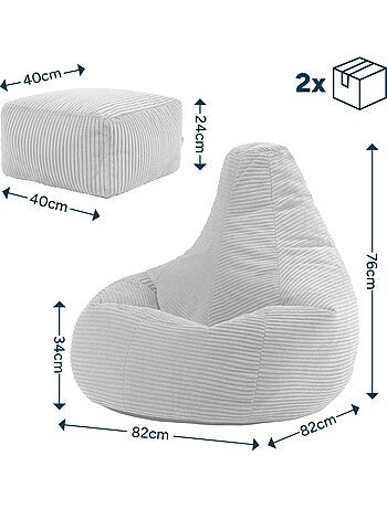 Pouf sillón dalton con respaldo alto y reposapiés cuadrado de pana - icon