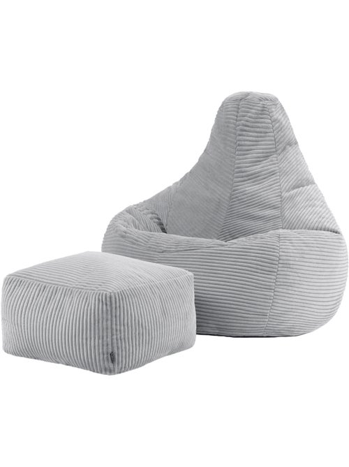 Pouf sillón dalton con respaldo alto y reposapiés cuadrado de pana - icon - Kiabi