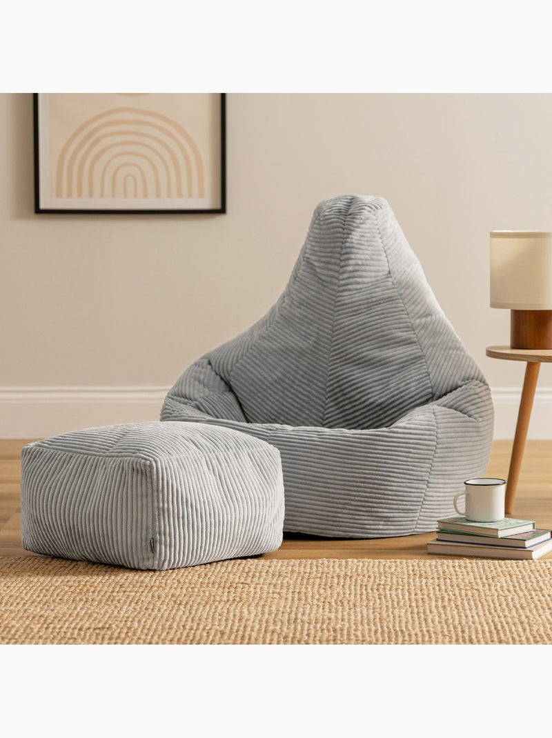 Pouf sillón dalton con respaldo alto y reposapiés cuadrado de pana - icon Gris claro - Kiabi