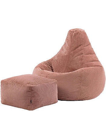 Pouf sillón dalton con respaldo alto y reposapiés cuadrado de pana - icon