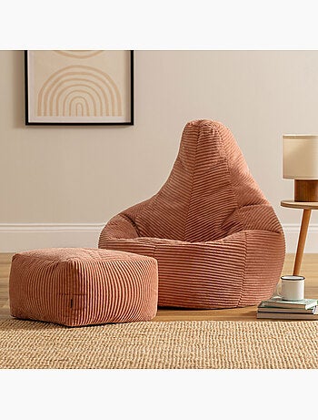 Pouf sillón dalton con respaldo alto y reposapiés cuadrado de pana - icon