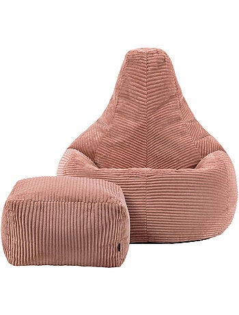 Pouf sillón dalton con respaldo alto y reposapiés cuadrado de pana - icon