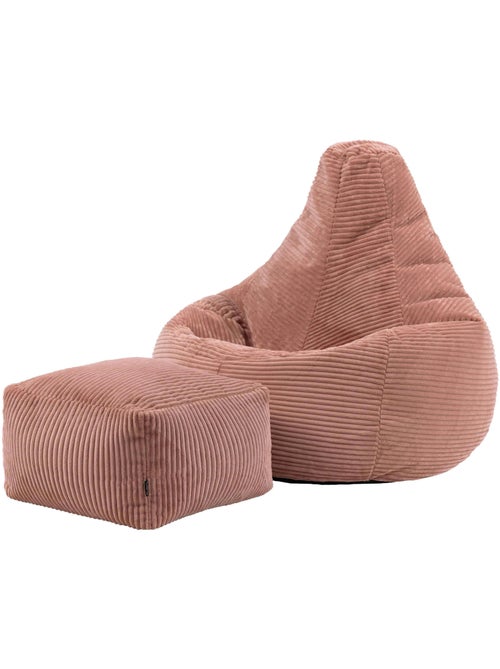 Pouf sillón dalton con respaldo alto y reposapiés cuadrado de pana - icon - Kiabi