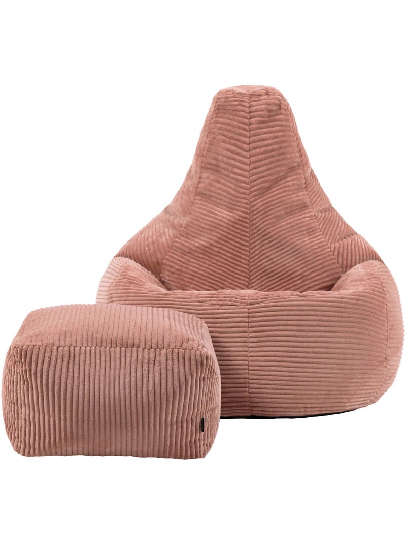 Pouf sillón dalton con respaldo alto y reposapiés cuadrado de pana - icon Rosa claro - Kiabi