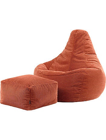 Pouf sillón dalton con respaldo alto y reposapiés cuadrado de pana - icon
