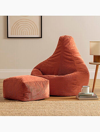 Pouf sillón dalton con respaldo alto y reposapiés cuadrado de pana - icon