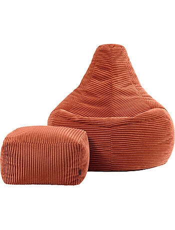 Pouf sillón dalton con respaldo alto y reposapiés cuadrado de pana - icon