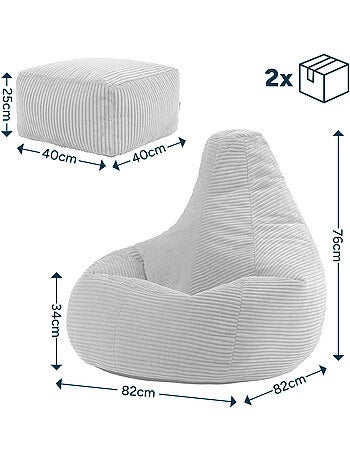 Pouf sillón dalton con respaldo alto y reposapiés cuadrado de pana - icon