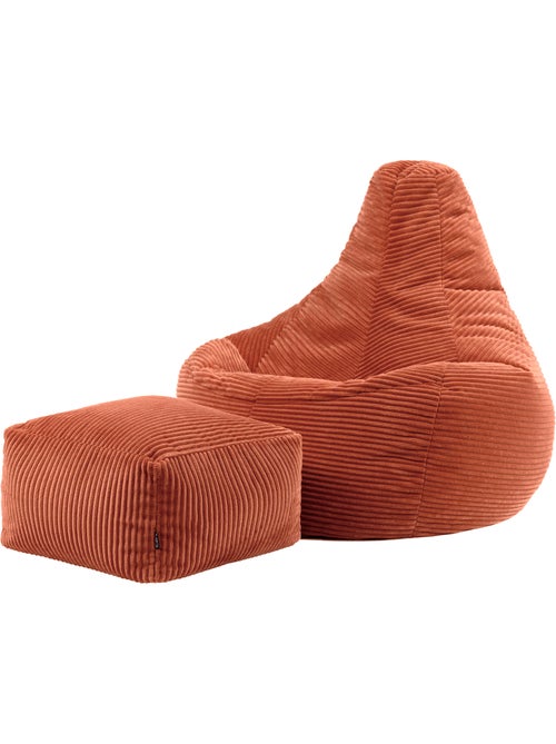 Pouf sillón dalton con respaldo alto y reposapiés cuadrado de pana - icon - Kiabi