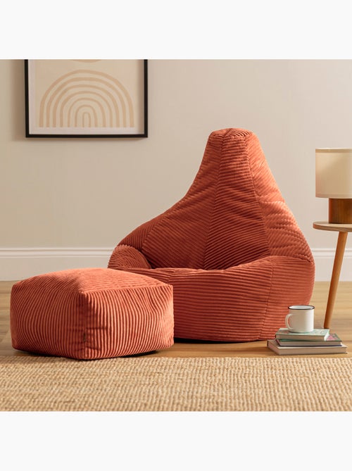 Pouf sillón dalton con respaldo alto y reposapiés cuadrado de pana - icon - Kiabi