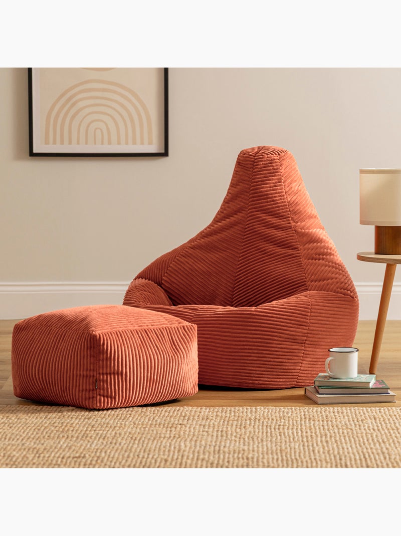 Pouf sillón dalton con respaldo alto y reposapiés cuadrado de pana - icon Terracota - Kiabi