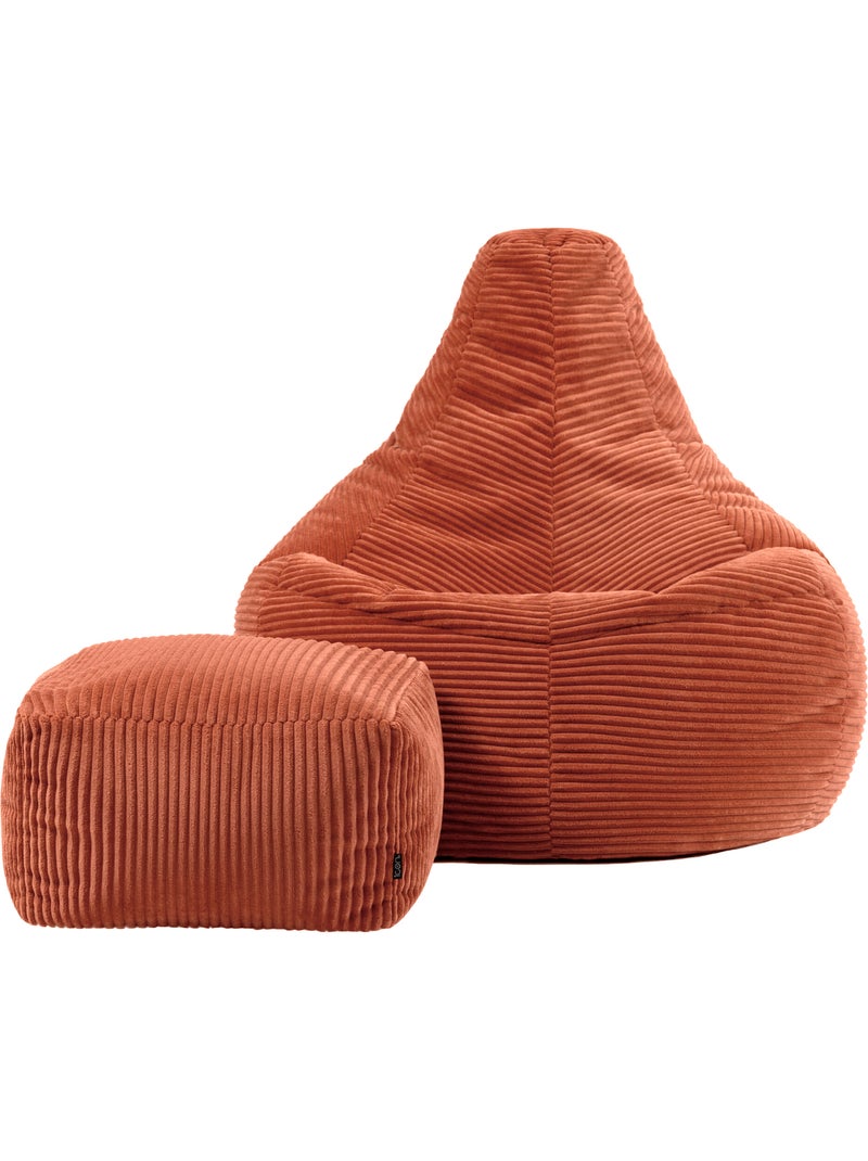 Pouf sillón dalton con respaldo alto y reposapiés cuadrado de pana - icon Terracota - Kiabi