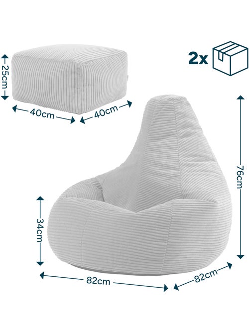 Pouf sillón dalton con respaldo alto y reposapiés cuadrado de pana - icon - Kiabi