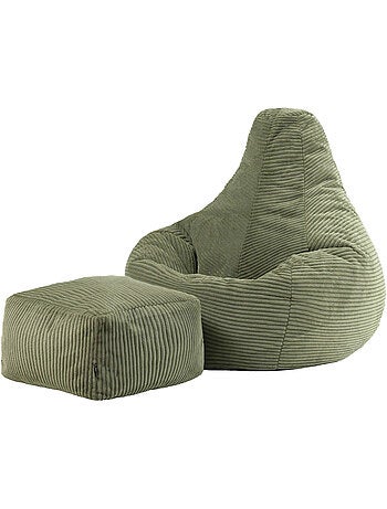 Pouf sillón dalton con respaldo alto y reposapiés cuadrado de pana - icon