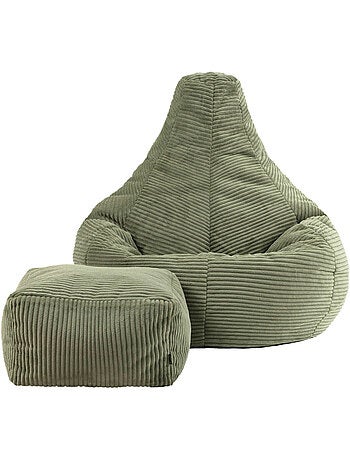 Pouf sillón dalton con respaldo alto y reposapiés cuadrado de pana - icon