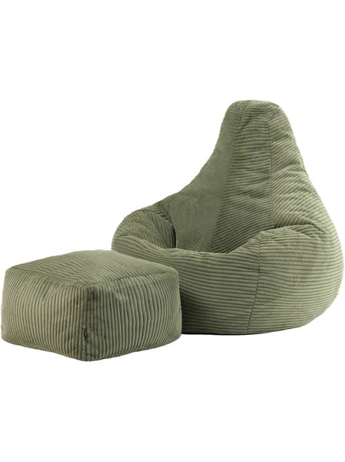 Pouf sillón dalton con respaldo alto y reposapiés cuadrado de pana - icon - Kiabi