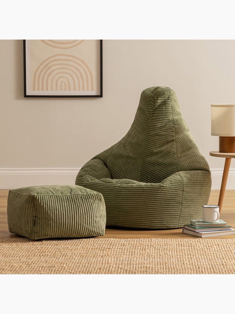 Pouf sillón dalton con respaldo alto y reposapiés cuadrado de pana - icon Verde salvia - Kiabi