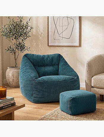 Pouf sillón de salón natalia con reposapiés cuadrado amara de pana - icon