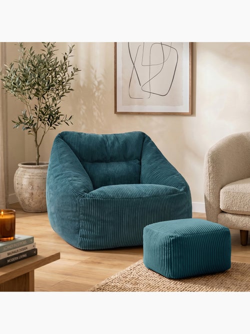 Pouf sillón de salón natalia con reposapiés cuadrado amara de pana - icon - Kiabi