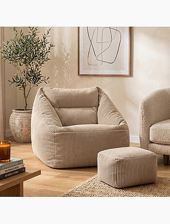 Pouf sillón de salón natalia con reposapiés cuadrado amara de pana - icon