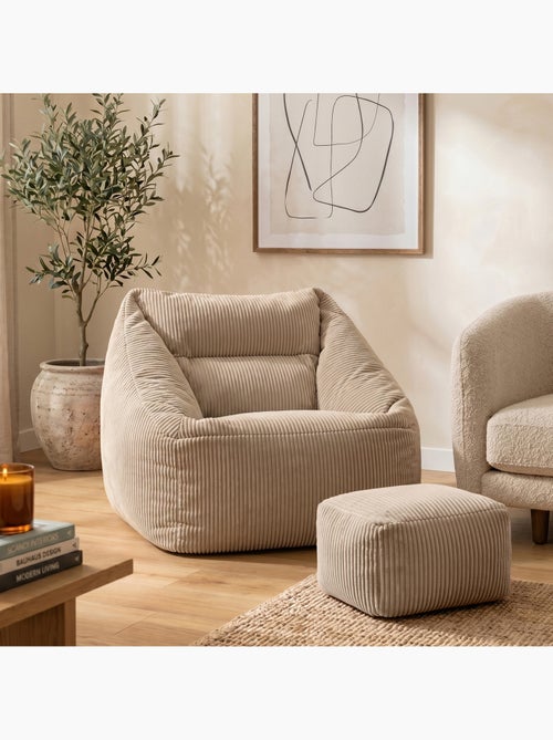 Pouf sillón de salón natalia con reposapiés cuadrado amara de pana - icon - Kiabi