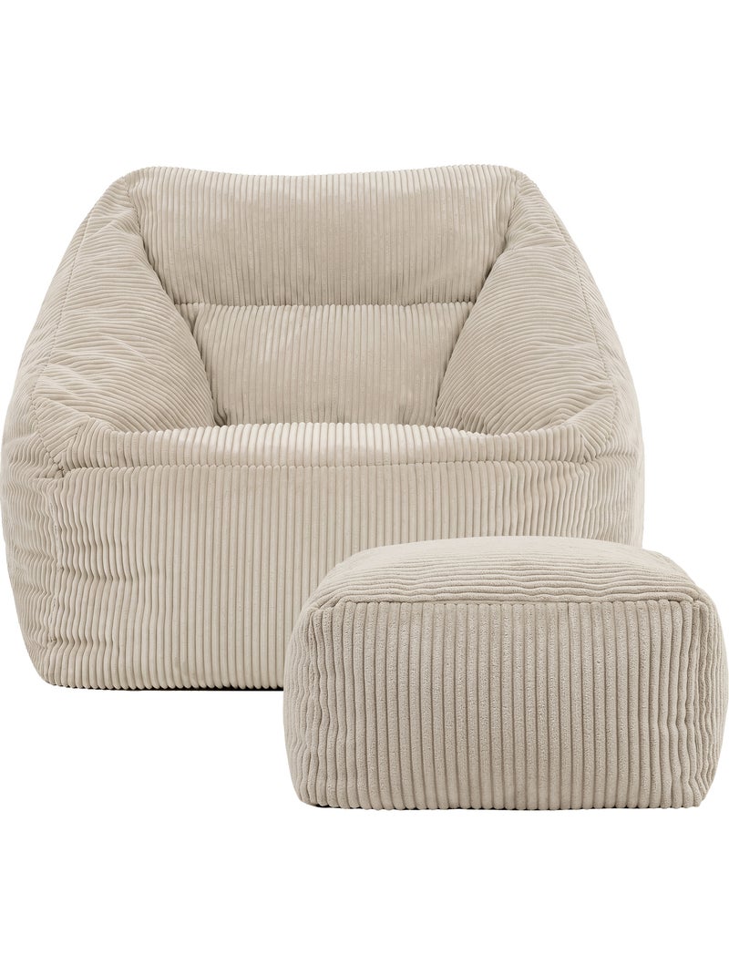 Pouf sillón de salón natalia con reposapiés cuadrado amara de pana - icon Beige - Kiabi