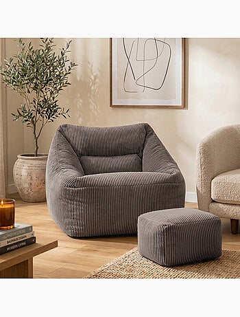 Pouf sillón de salón natalia con reposapiés cuadrado amara de pana - icon