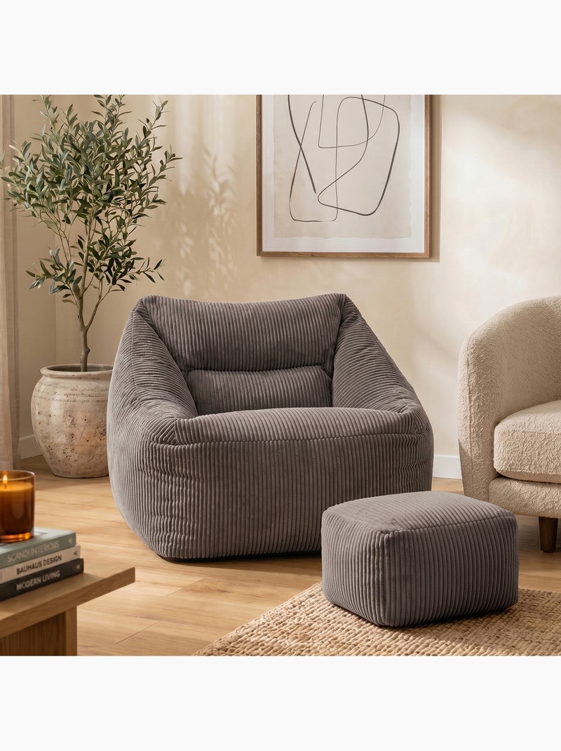Pouf sillón de salón natalia con reposapiés cuadrado amara de pana - icon Gris antracita - Kiabi