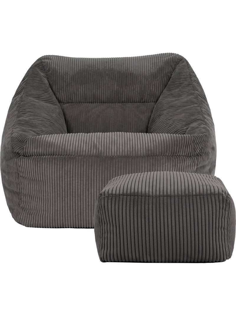 Pouf sillón de salón natalia con reposapiés cuadrado amara de pana - icon Gris antracita - Kiabi