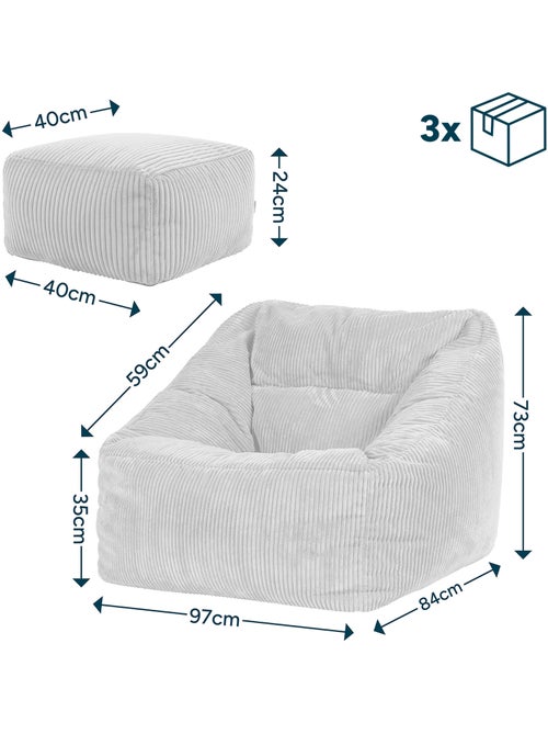 Pouf sillón de salón natalia con reposapiés cuadrado amara de pana - icon - Kiabi