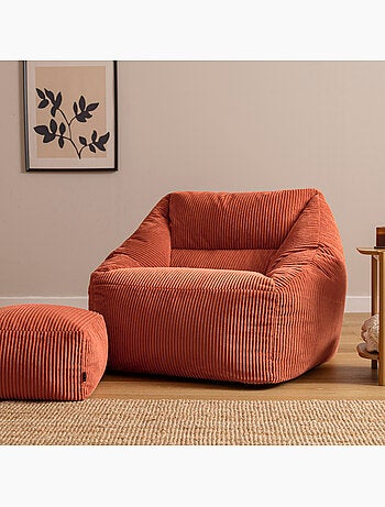 Pouf sillón de salón natalia con reposapiés cuadrado amara de pana - icon