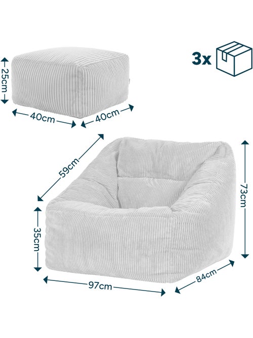 Pouf sillón de salón natalia con reposapiés cuadrado amara de pana - icon - Kiabi