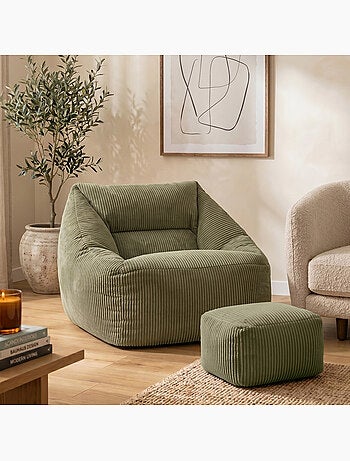 Pouf sillón de salón natalia con reposapiés cuadrado amara de pana - icon