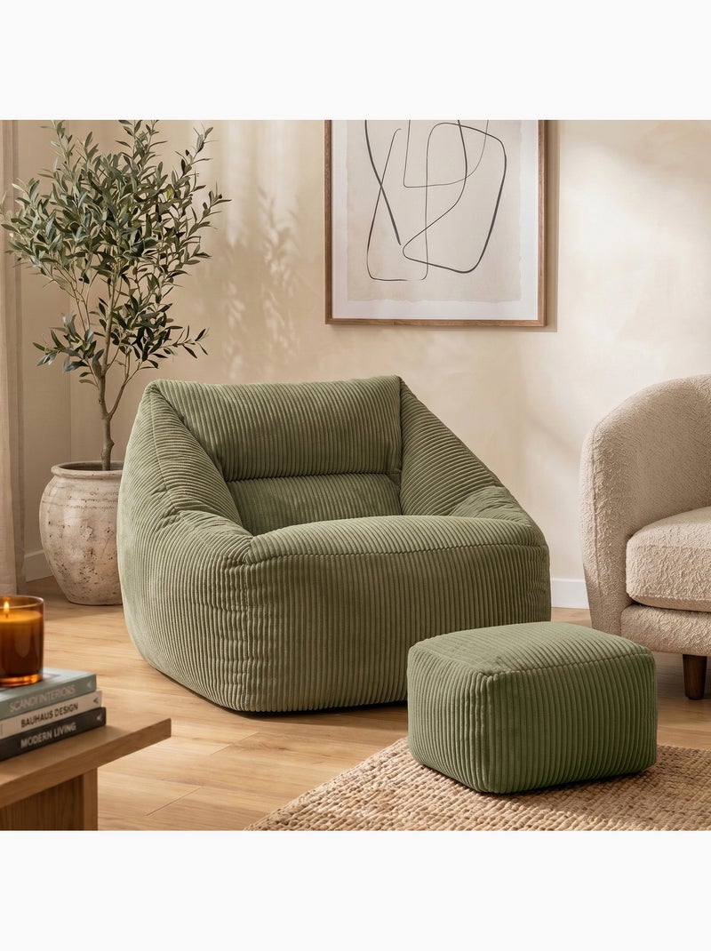 Pouf sillón de salón natalia con reposapiés cuadrado amara de pana - icon Verde salvia - Kiabi