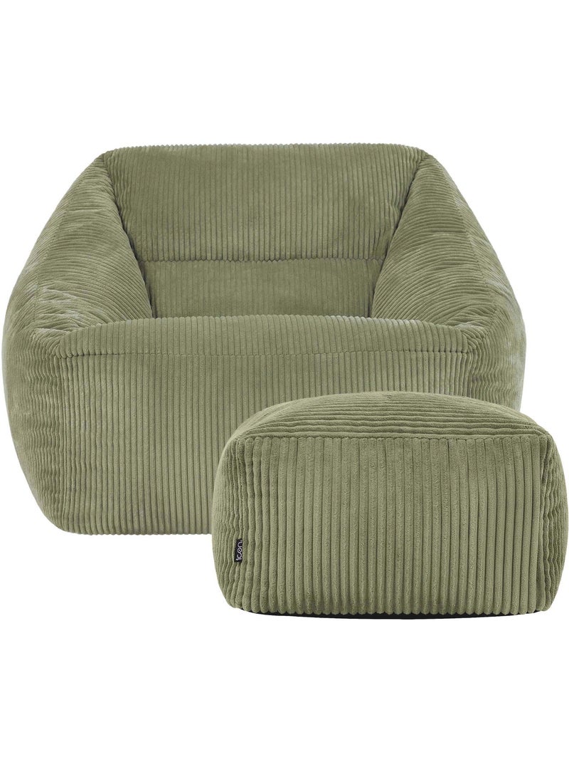 Pouf sillón de salón natalia con reposapiés cuadrado amara de pana - icon Verde salvia - Kiabi