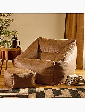 Pouf sillón de salón natalia con reposapiés cuadrado de polipiel vegana - icon