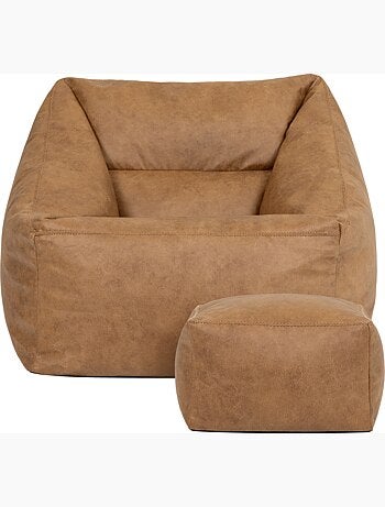 Pouf sillón de salón natalia con reposapiés cuadrado de polipiel vegana - icon