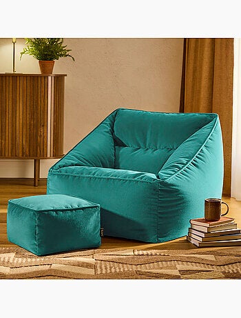 Pouf sillón de salón natalia con reposapiés cuadrado de terciopelo mate - icon