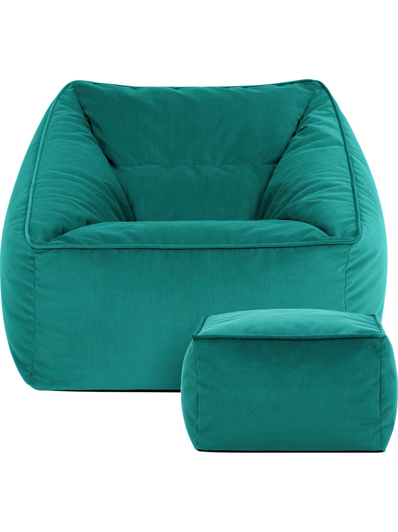 Pouf sillón de salón natalia con reposapiés cuadrado de terciopelo mate - icon Azul petróleo - Kiabi