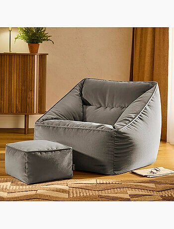 Pouf sillón de salón natalia con reposapiés cuadrado de terciopelo mate - icon