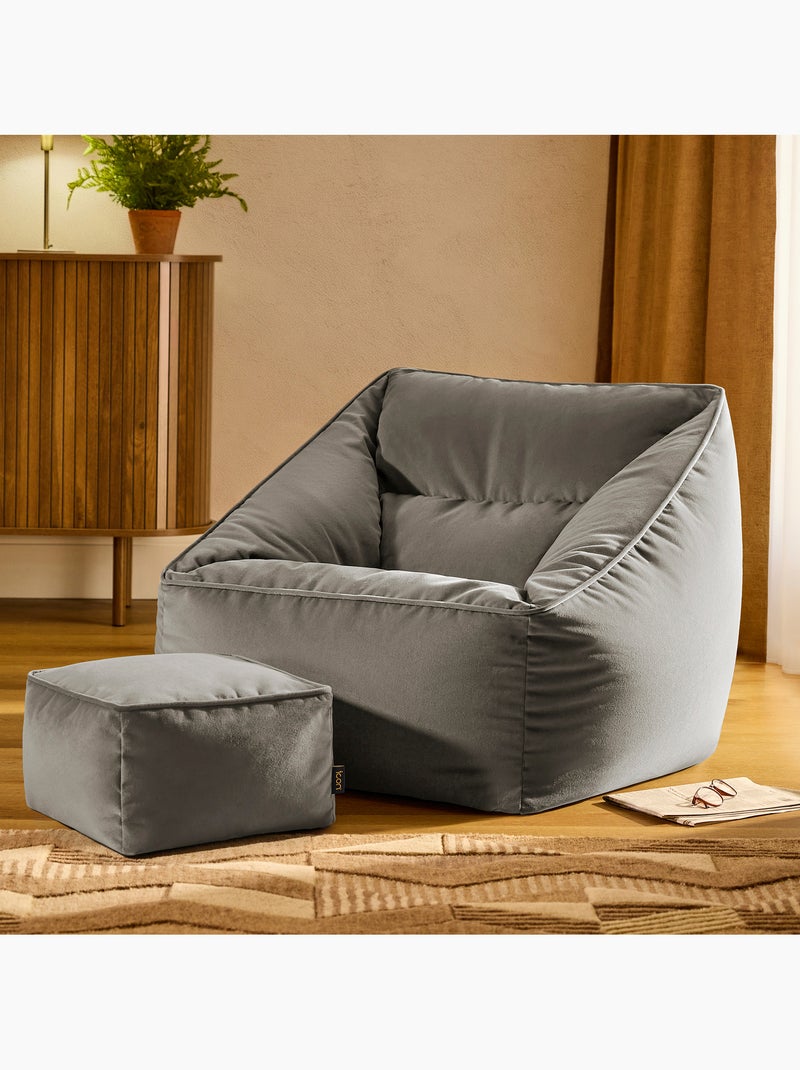 Pouf sillón de salón natalia con reposapiés cuadrado de terciopelo mate - icon Gris antracita - Kiabi