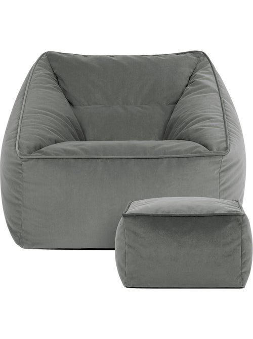Pouf sillón de salón natalia con reposapiés cuadrado de terciopelo mate - icon - Kiabi