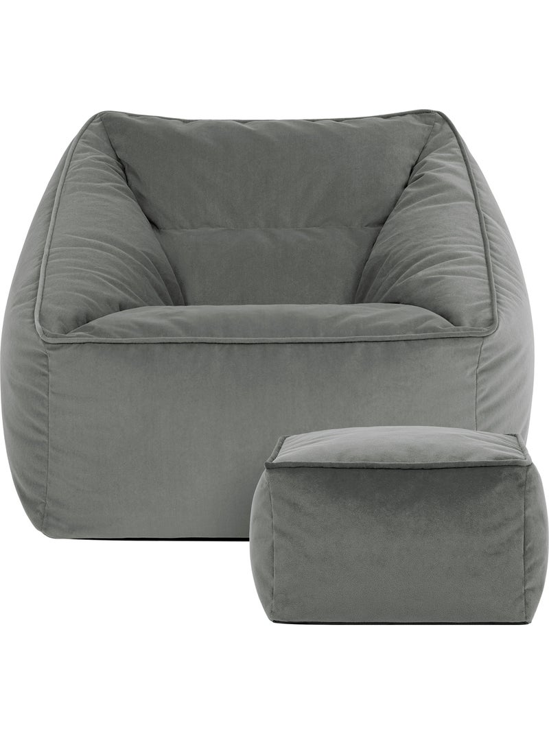 Pouf sillón de salón natalia con reposapiés cuadrado de terciopelo mate - icon Gris antracita - Kiabi