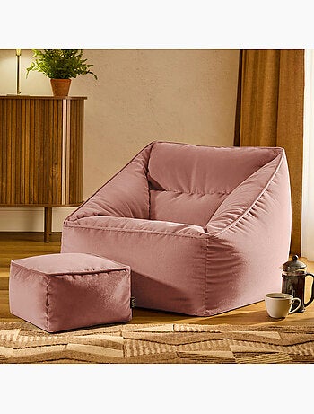 Pouf sillón de salón natalia con reposapiés cuadrado de terciopelo mate - icon