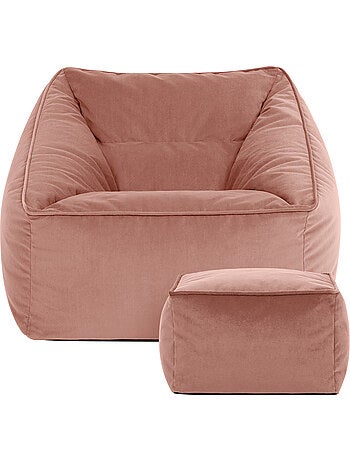 Pouf sillón de salón natalia con reposapiés cuadrado de terciopelo mate - icon