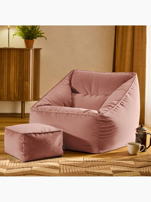 Pouf sillón de salón natalia con reposapiés cuadrado de terciopelo mate - icon - Kiabi