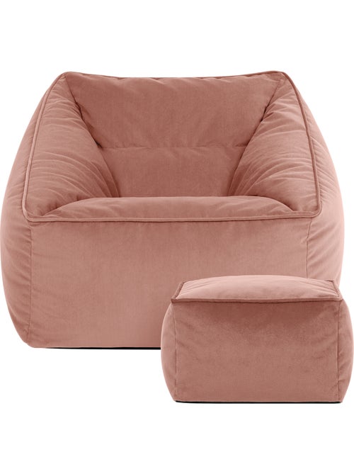 Pouf sillón de salón natalia con reposapiés cuadrado de terciopelo mate - icon - Kiabi
