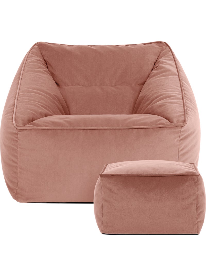 Pouf sillón de salón natalia con reposapiés cuadrado de terciopelo mate - icon Rosa claro - Kiabi