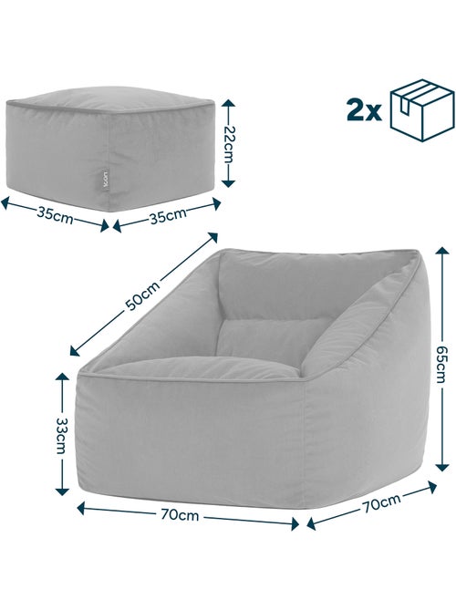 Pouf sillón de salón natalia con reposapiés cuadrado de terciopelo mate - icon - Kiabi